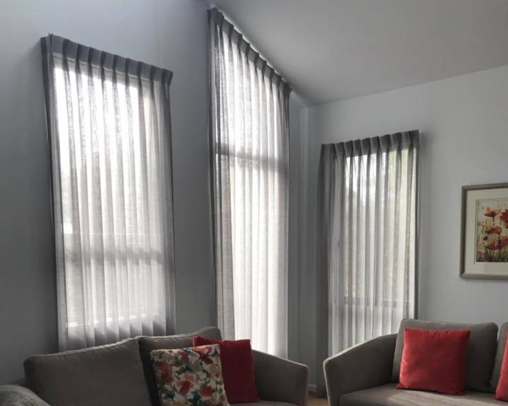 3 windows of Custom-Made Sheer Curtains & Blinds Croydon