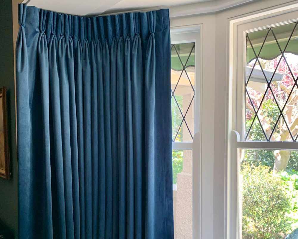 blue pinch pleat curtains in Lilydale