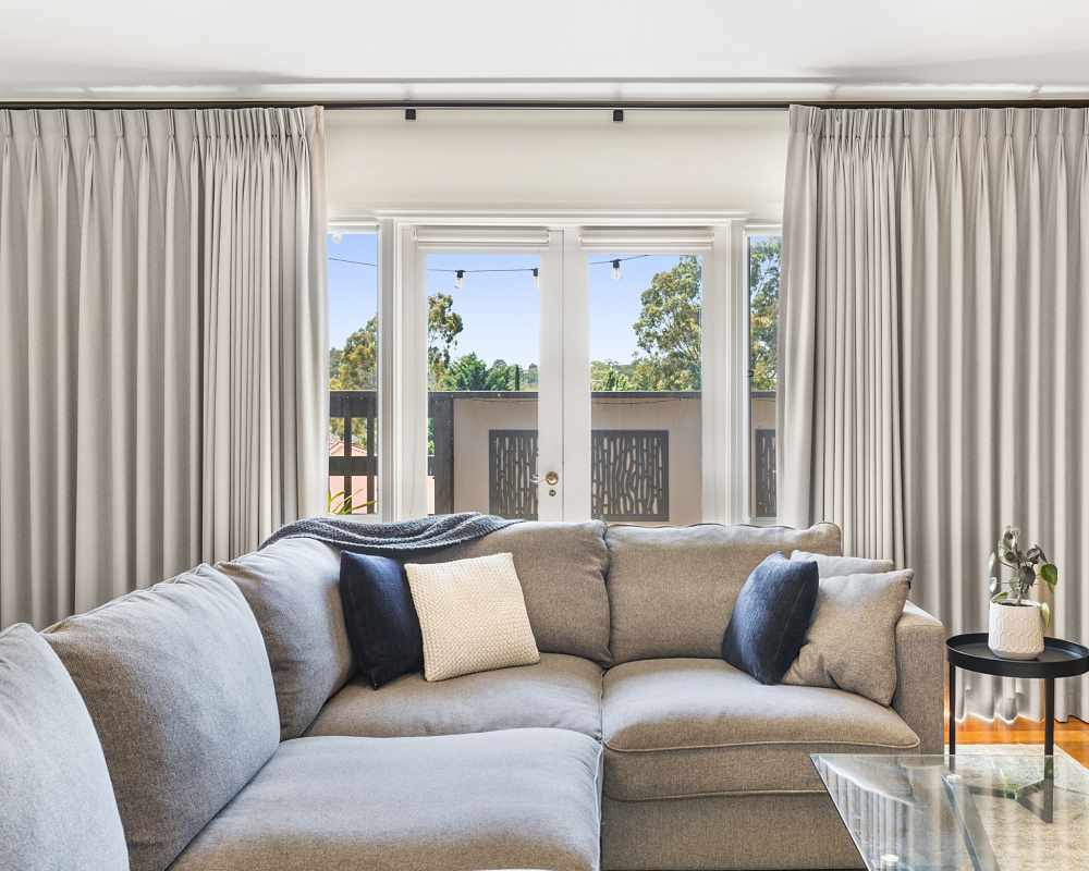 grey pinch pleat curtains in Lilydale