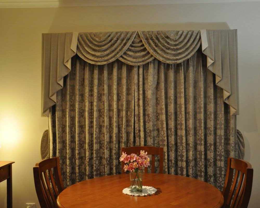 Pelmets pinch pleat curtains with swags and tails Lilydale